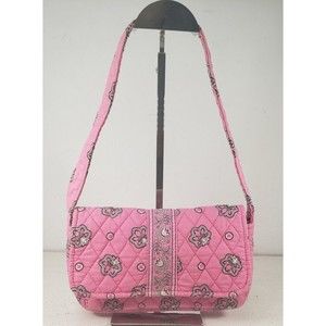 Vera Bradley Flamago Pink Small Flap Front Purse Shoulder Bag Cotton Quilted